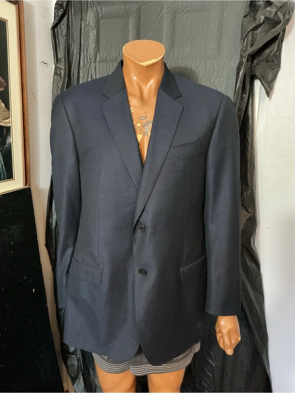 Armani Collezioni G Line Navy Blue 100% Wool Two Button Blazer Suit Jacket